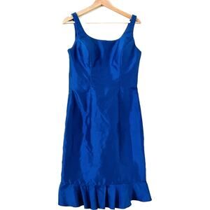 Rina DiMontella Evenening Gown Short Midi Blue Satin Women’s Dress 8 Ruffle